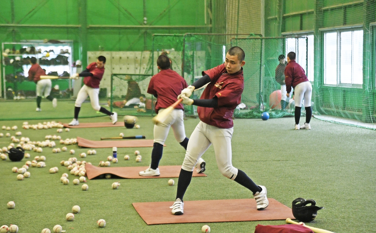 センバツから導入されるＤＨ制。戦術はどう変わるか。写真は打撃練習に励む八学光星ナイン＝３月上旬、八戸市