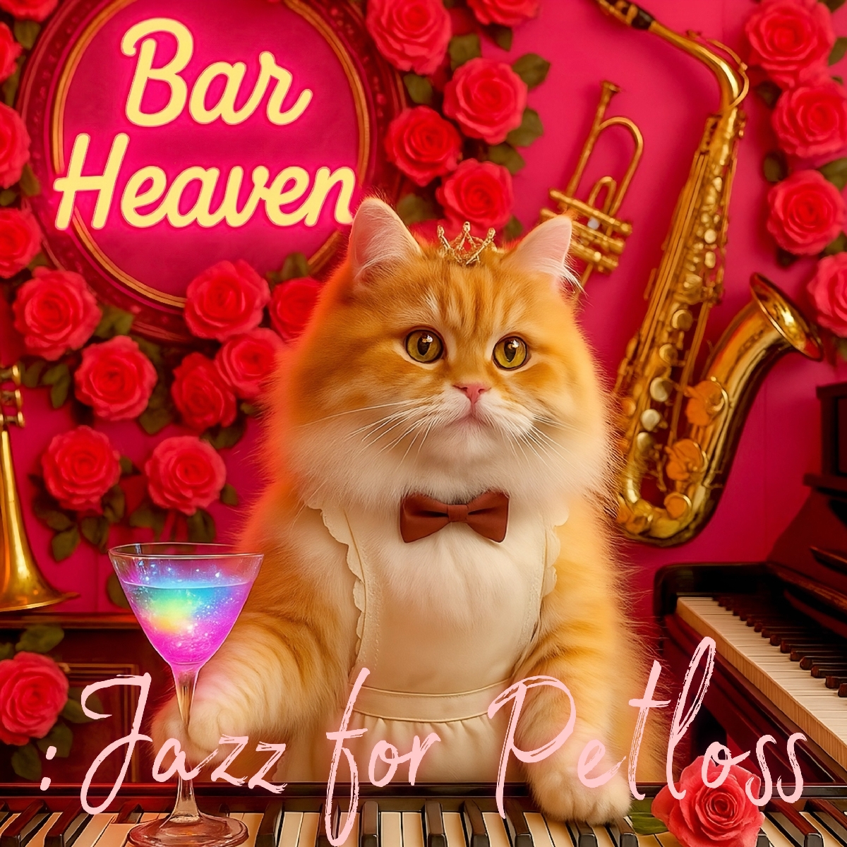 １ｓｔアルバム「　Ｂａｒ　Ｈｅａｖｅｎ」と配信先のＱＲコード。全英語詞の１６曲。代表曲は「Ｉ’ｍ　Ｗａｔｃｈｉｎｇ　Ｙｏｕ　ｆｒｏｍ　Ｈｅａｖｅｎ」（邦題：天国から見てるよ）