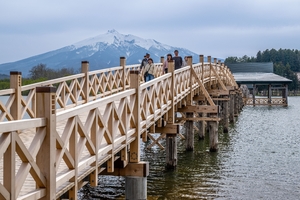 「鶴の舞橋」改修完了　観光客ら“渡り初め”　長さ日本一の木造三連太鼓橋