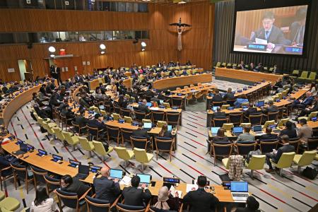 4日、ニューヨークの国連本部で開かれたNPT再検討会議の第2委員会(共同)