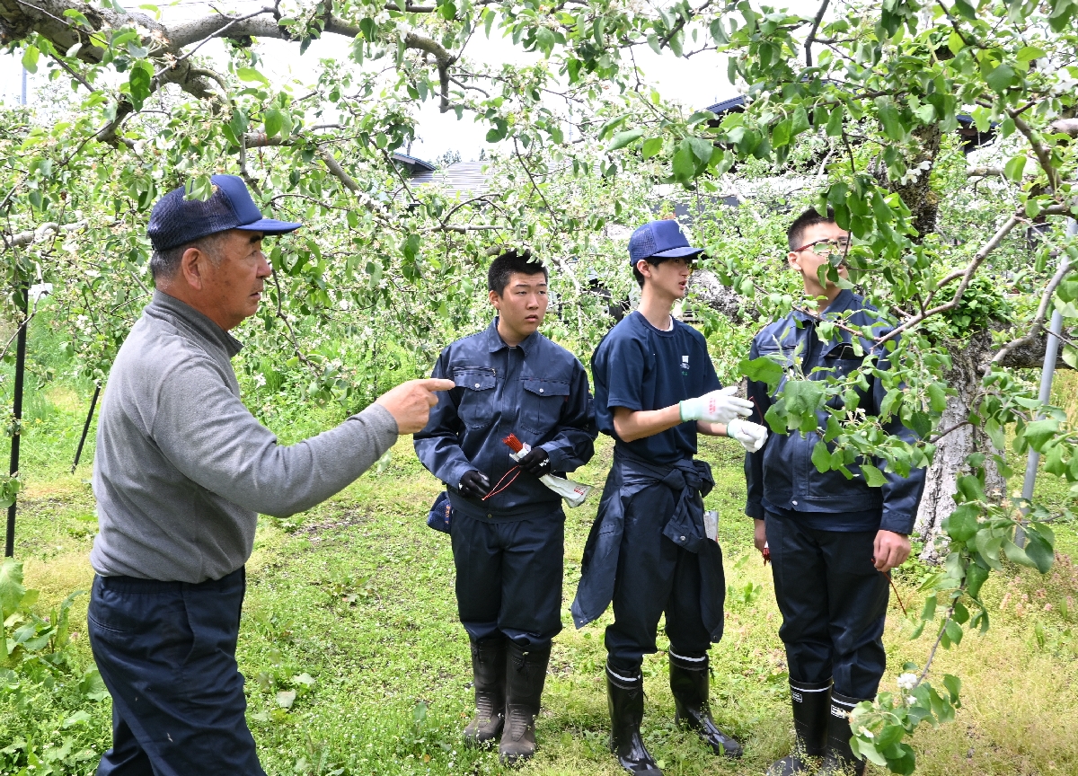 泉山茂さんの指導を受けて農作業に取り組む生徒