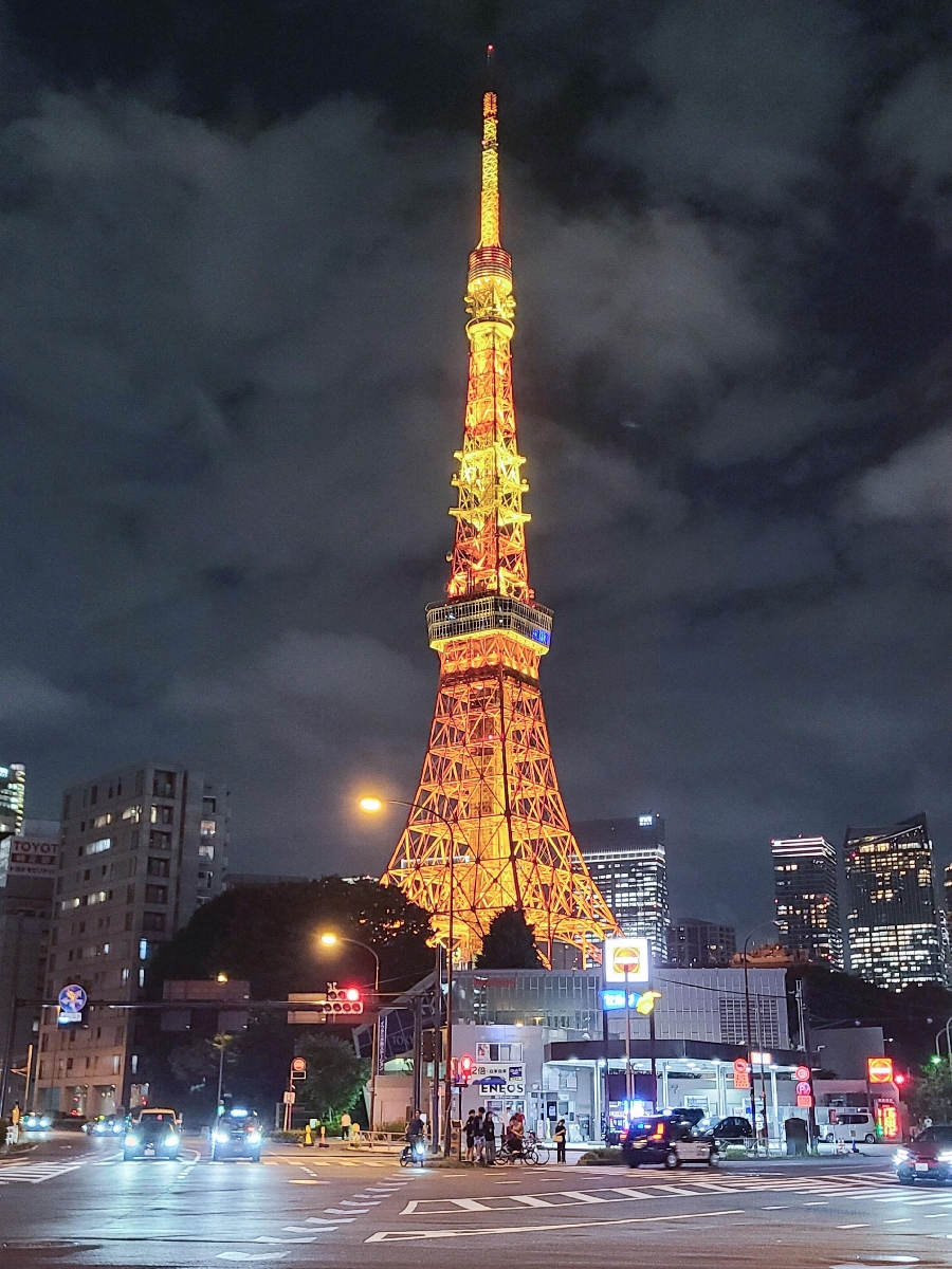 　夜空を照らす東京タワー＝東京都港区