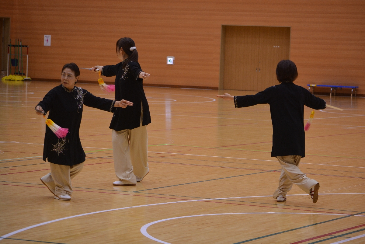 「純陽剣」の演武を披露する３人