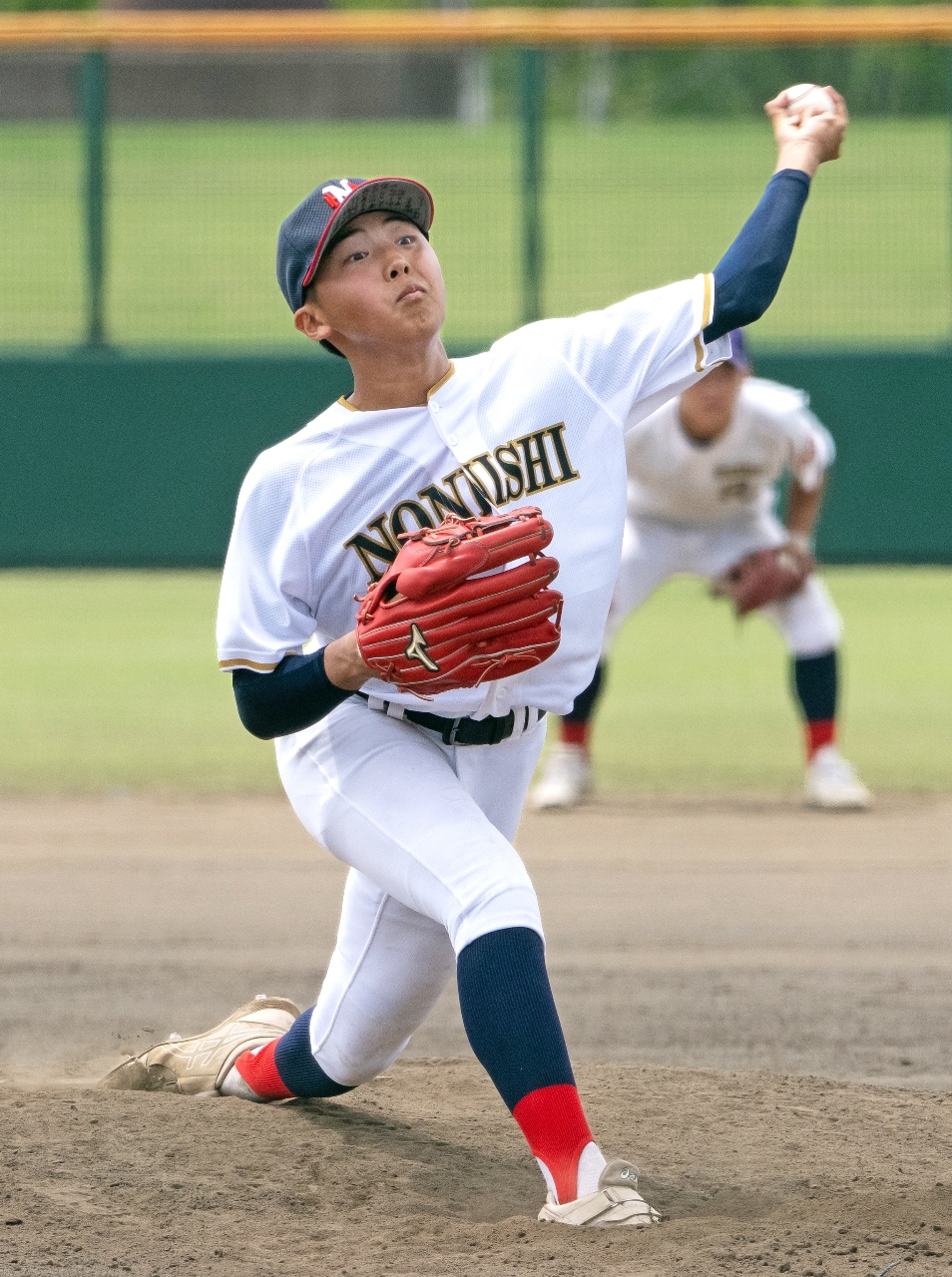 【1回戦・柏農・五所工―上北連合】9回1失点、10奪三振の好投をみせた上北連合の一ノ渡波琉斗(八学野西)=六戸メイプル