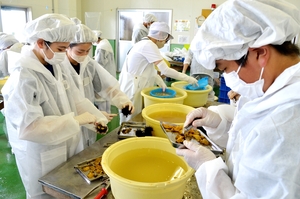ウニ採り、殻むき、塩ウニ加工・・・　地元漁業に理解深める／種市中生が体験学習　　　　