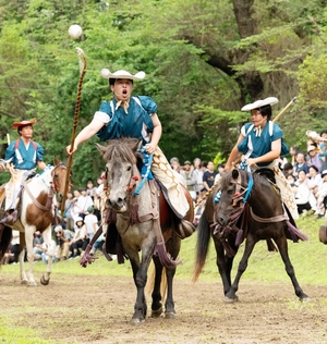 【八戸三社大祭】圧巻の武芸に拍手盛ん　長者山新羅神社で騎馬打毬