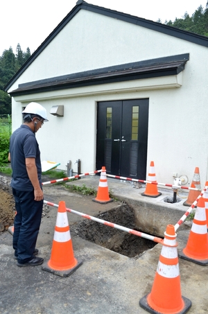 洋野のポンプ場で漏水 一部地域で一時水道不調