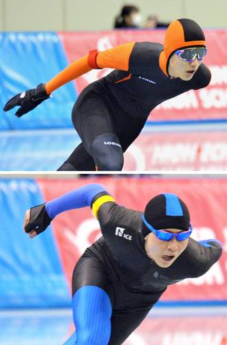 【男子3000メートル】4分13秒10で10位だった村上雄太(根城)=写真上=と、4分13秒26で11位だった船場充嵩(八戸一)=長野市エムウェーブ