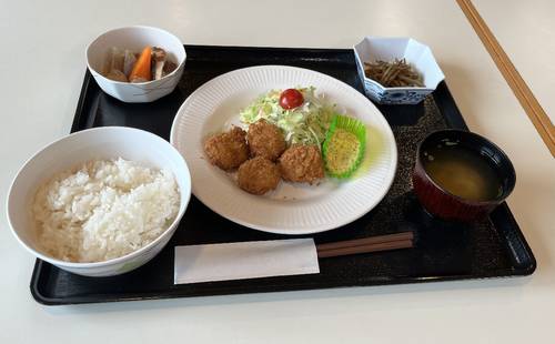 初日に提供された青森ホタテ応援ランチ=20日、青森県庁