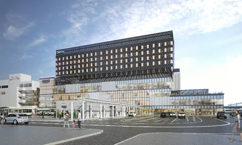 来春開業する「JR青森駅東口ビル」の完成後の外観イメージ(JR東日本提供)