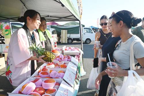 沖縄県本部町のマンゴーやパイナップルなどが並ぶ会場