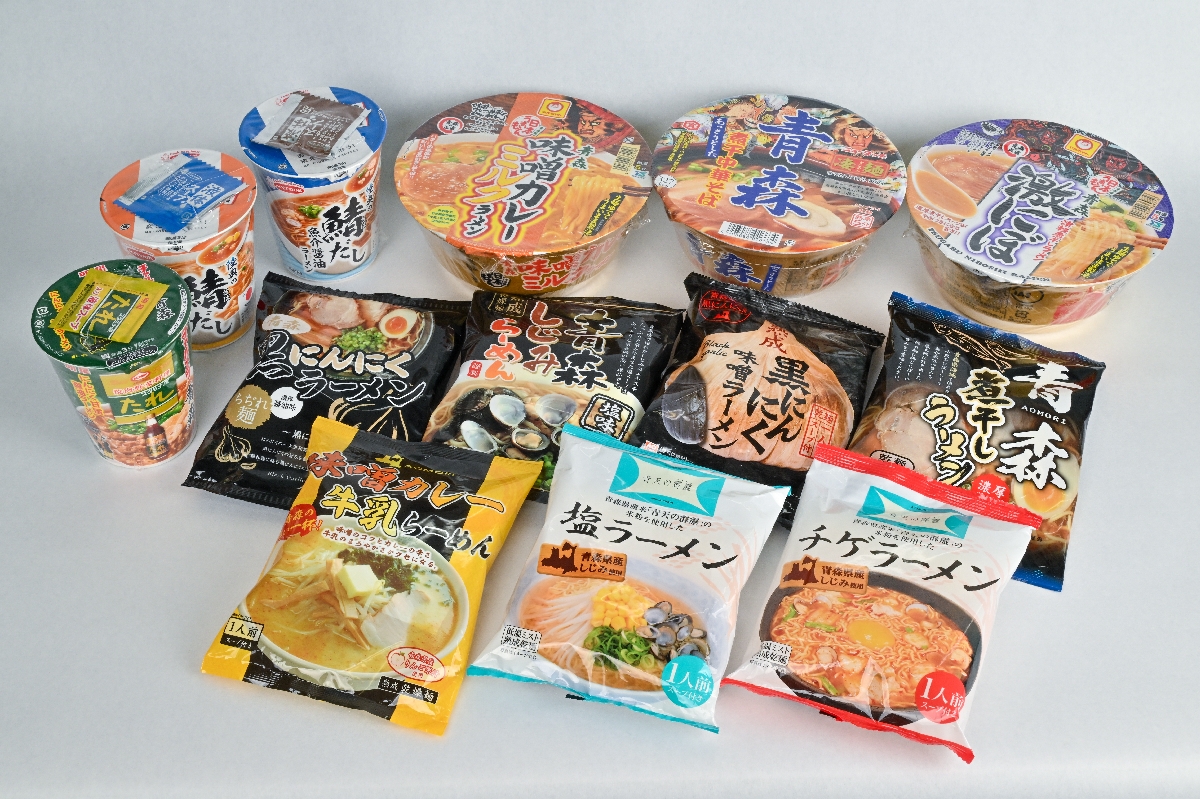 青森県内の主なご当地即席麺。新たな“青森の味”が次々と誕生する